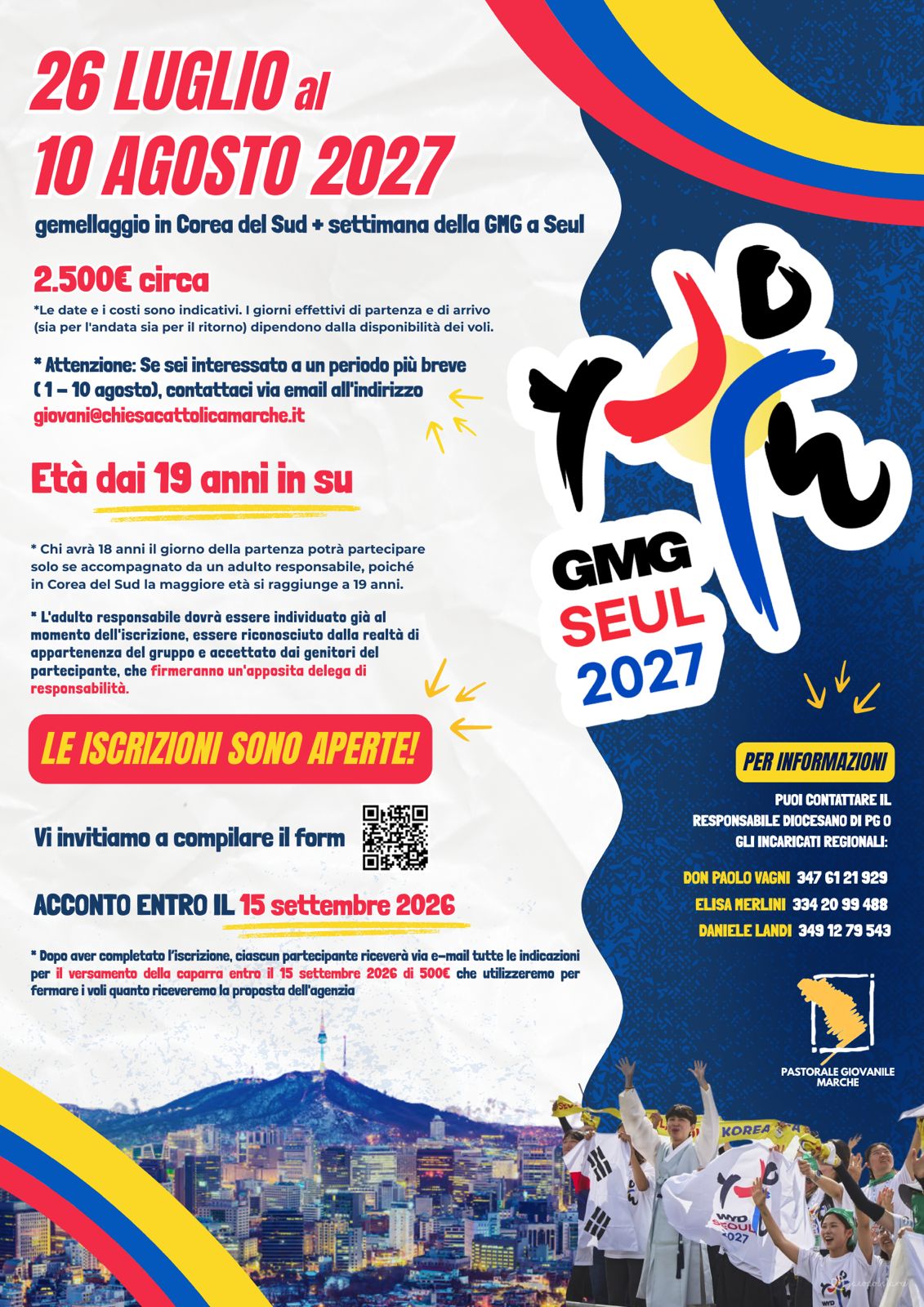 GMG Seul 2027: iscrizioni aperte per i giovani delle Marche - locandina GMG Seul 2027: iscrizioni aperte per i giovani delle Marche - locandina