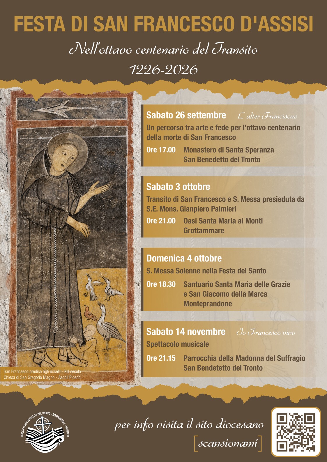 Festa di San Francesco: gli eventi delle Diocesi del Piceno - locandina della Diocesi di San Benedetto del Tronto 